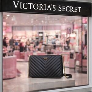 Victoria's Secret Black Quilted Clutch Chain Bag
